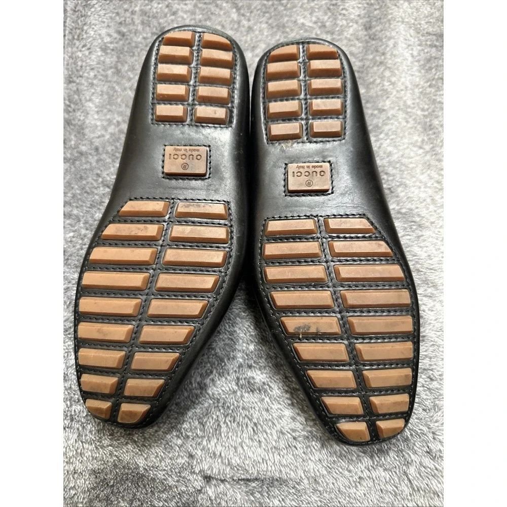 Gucci Mens Black GG Canvas Leather Loafers Drivers Shoes Size 6.5‎ D Made Italy